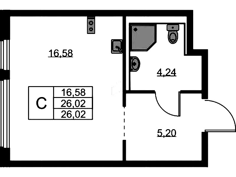 Квартира студия 26.02 м², 1/11 эт., ЖК «Новое Колпино»